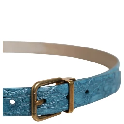 Blue Leather Classic Gold Metal Buckle Belt