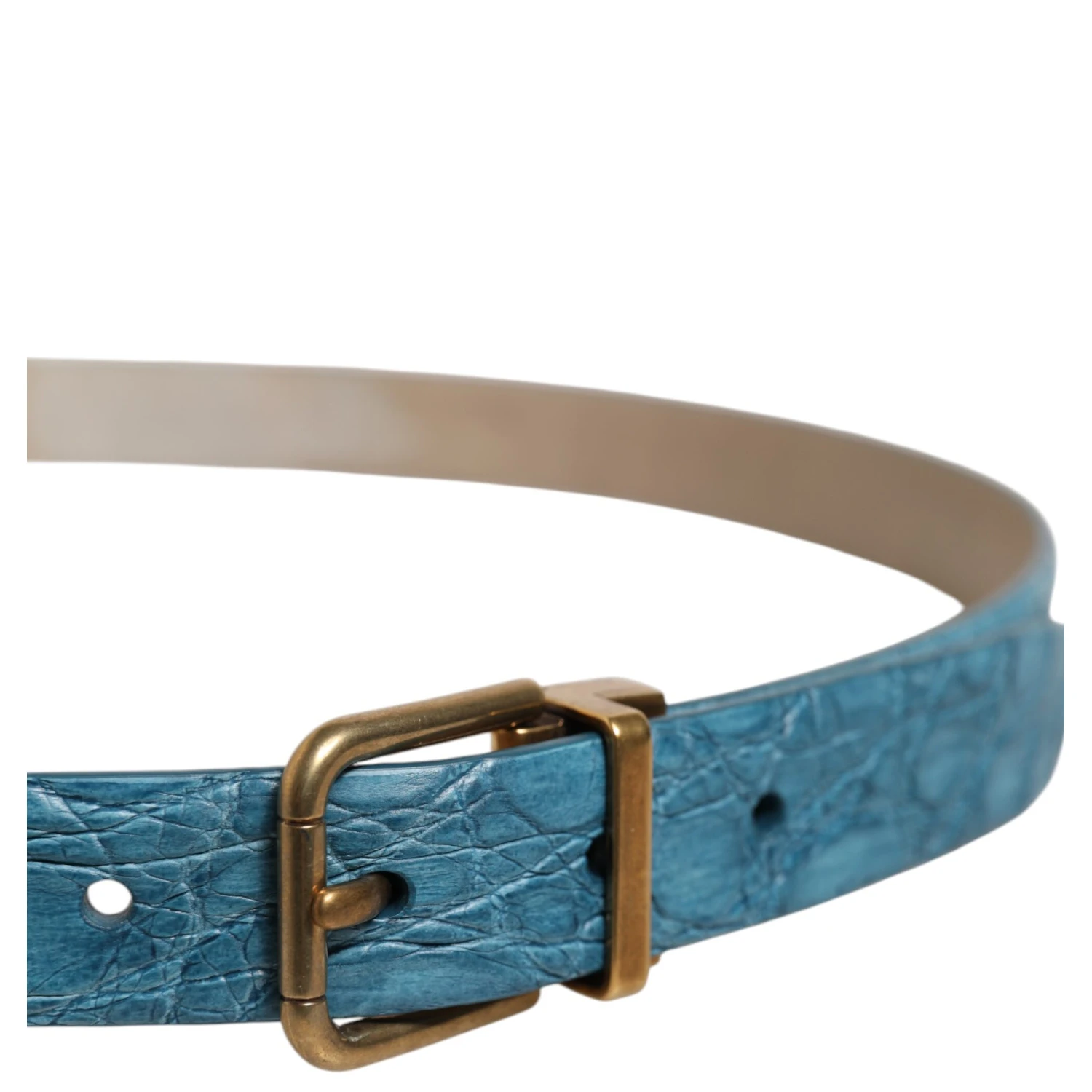 Blue Leather Classic Gold Metal Buckle Belt