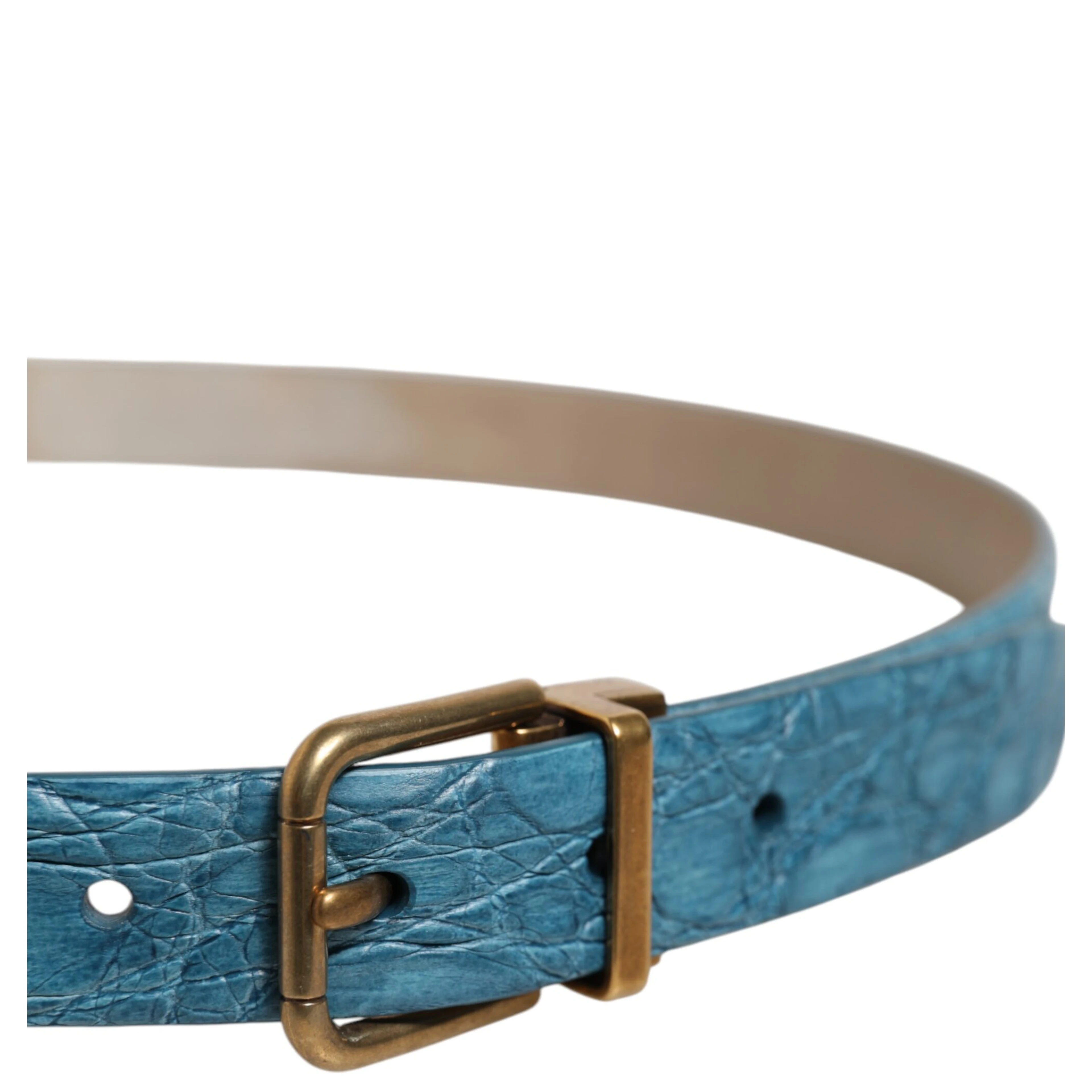Blue Leather Classic Gold Metal Buckle Belt