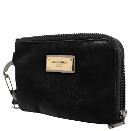 Black Nylon Logo Plaque Keyring Pouch Clutch Bag