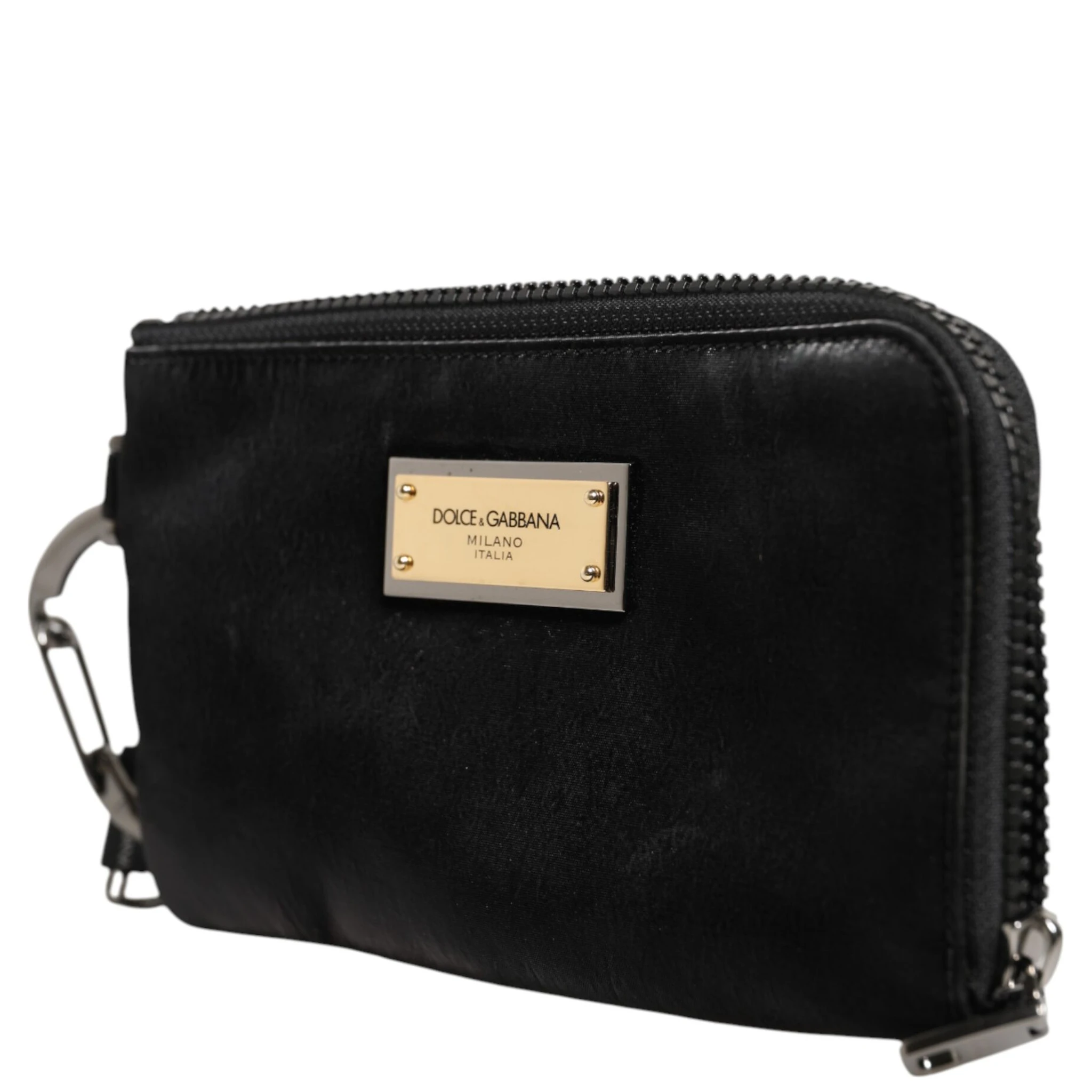 Black Nylon Logo Plaque Keyring Pouch Clutch Bag