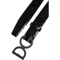 Black Leather Classic Metal DG Buckle Belt