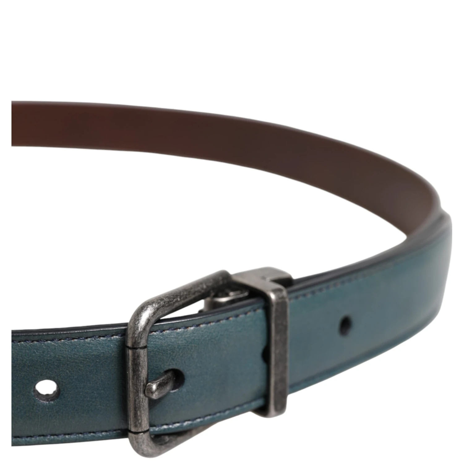 Green Classic Leather Metal Logo Buckle Belt