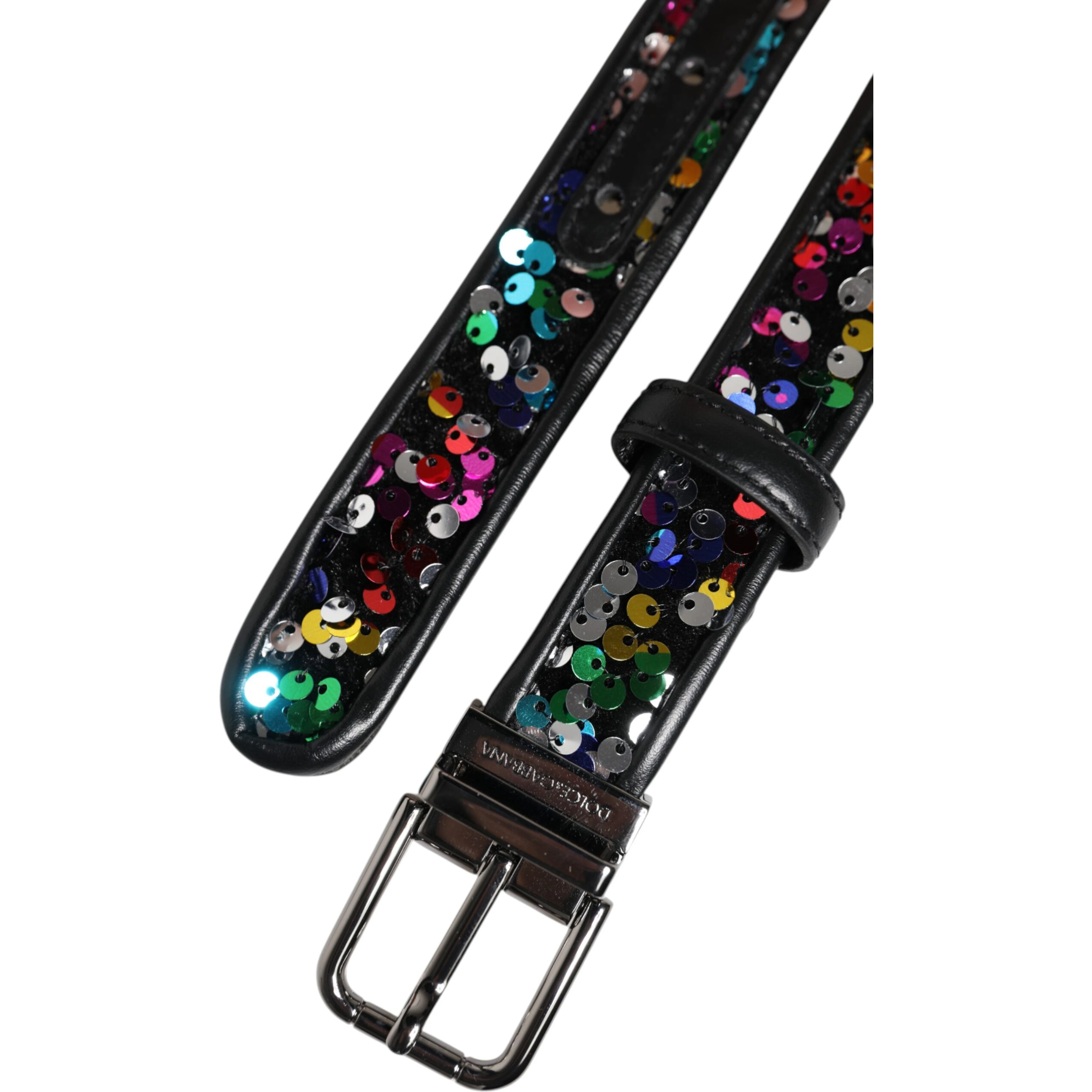 Black Sequin Embellished Metal Buckle Belt