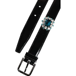 Black Embellished Metal Logo Buckle Belt