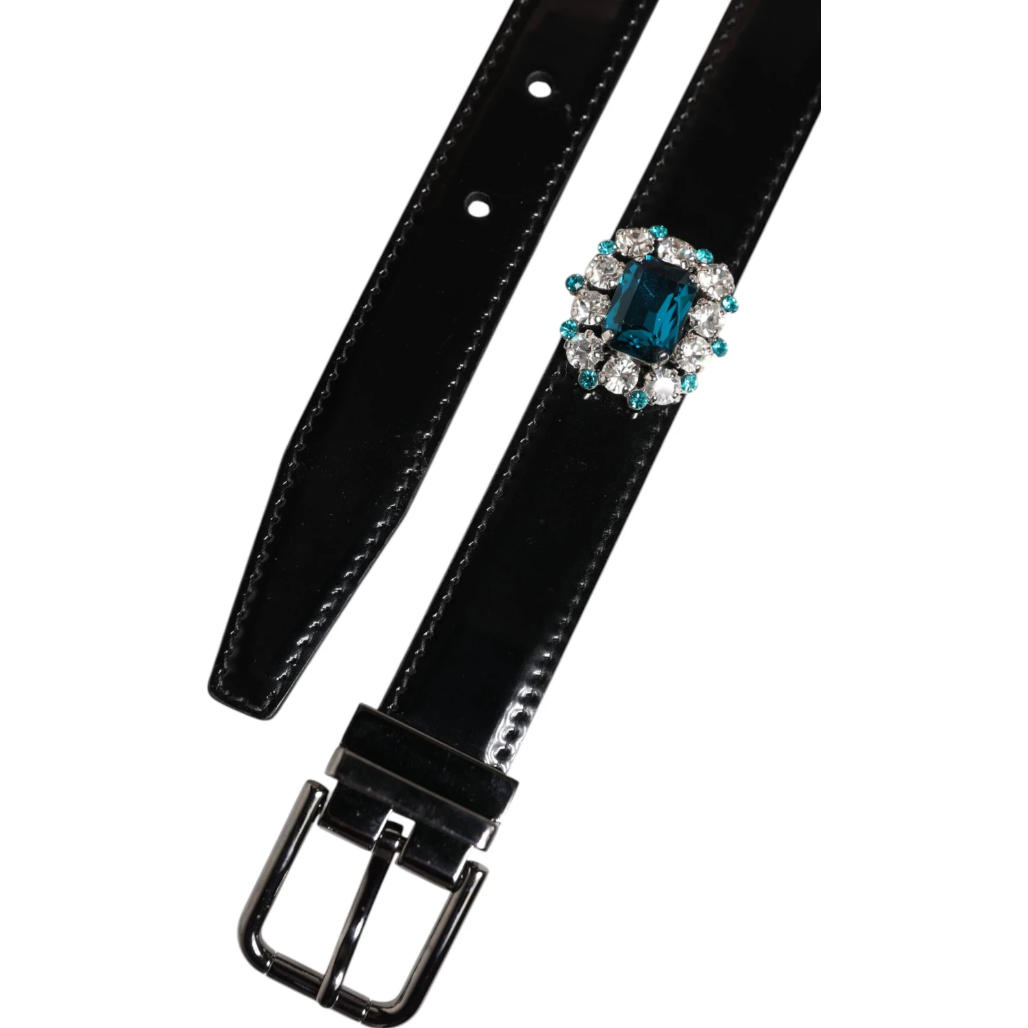 Black Embellished Metal Logo Buckle Belt