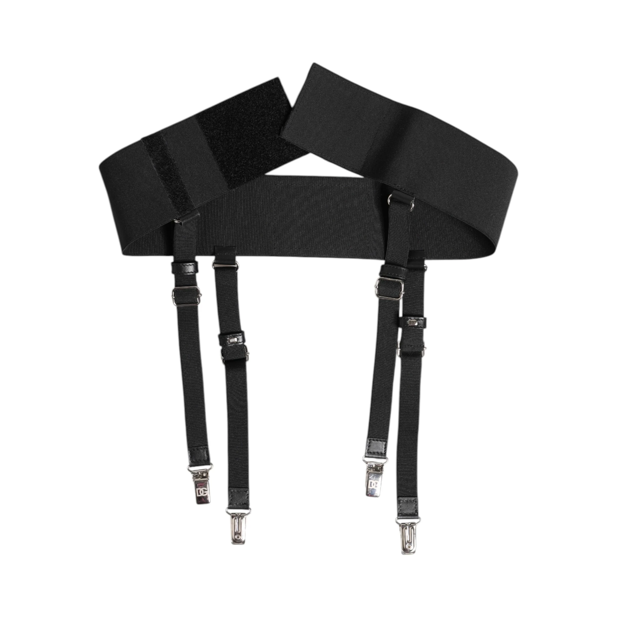 Black Leather Logo Wide Waist Belt Suspender