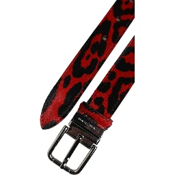 Black Red Leopard Silver Metal Buckle Belt