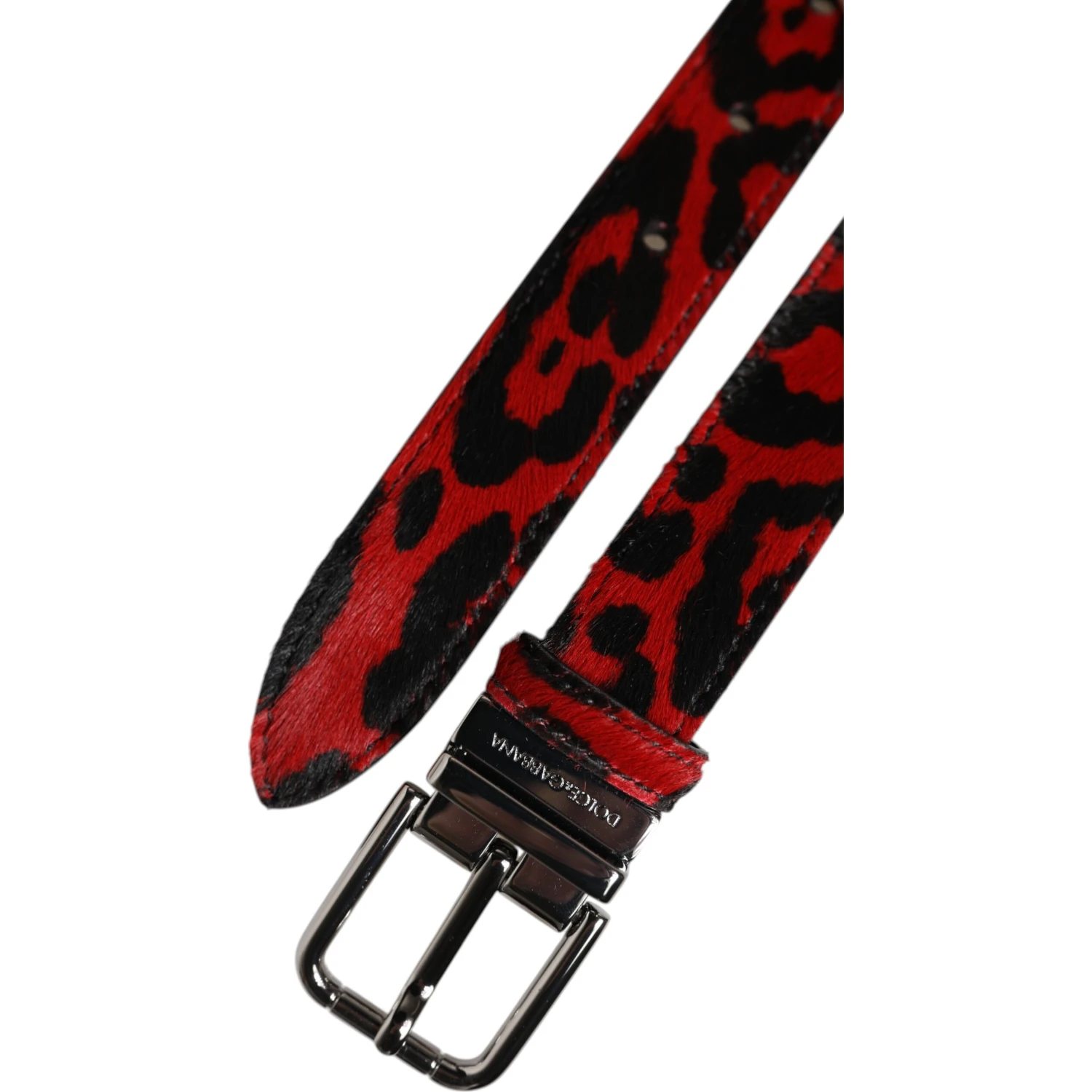 Black Red Leopard Silver Metal Buckle Belt