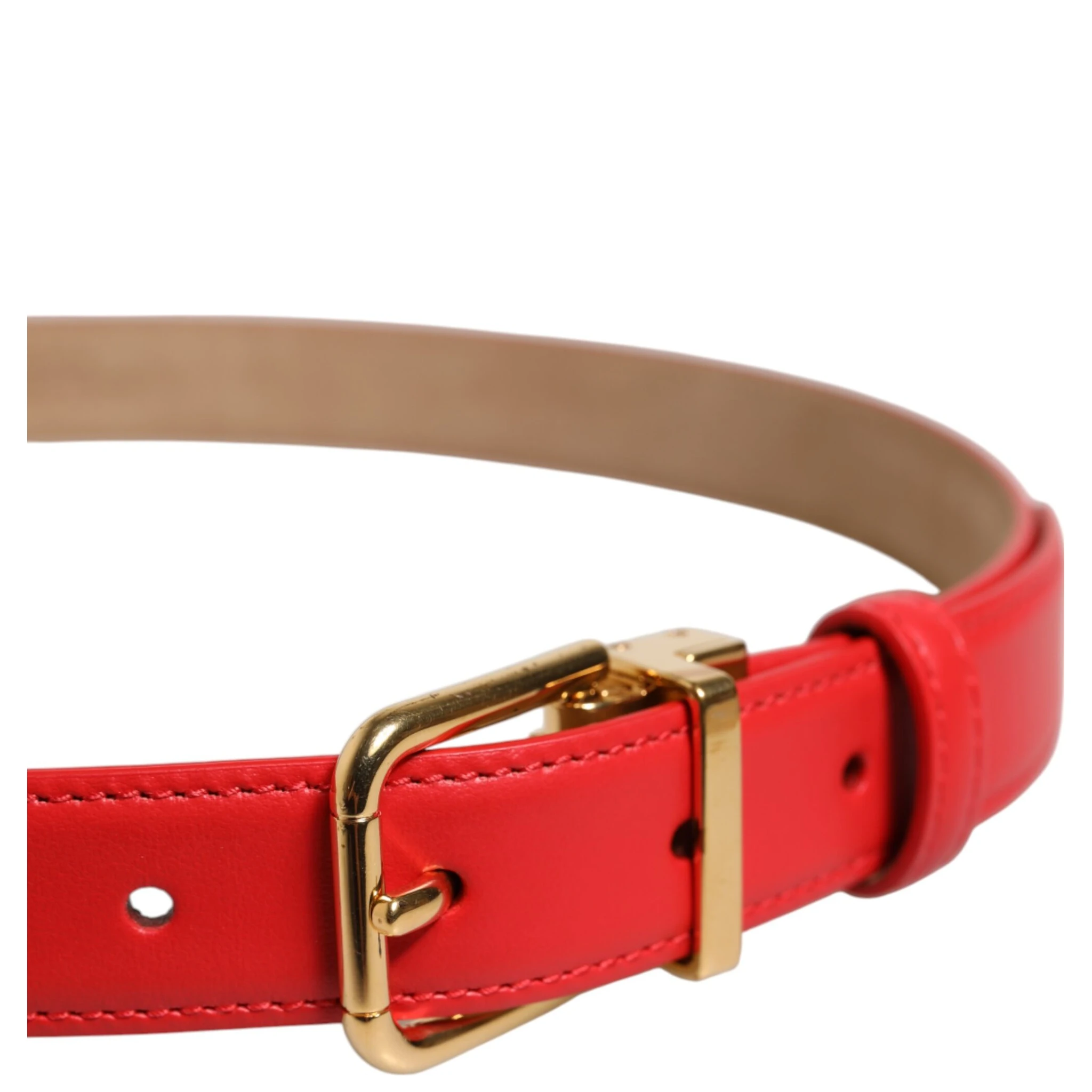 Red Leather Gold Metal Buckle Cintura Belt