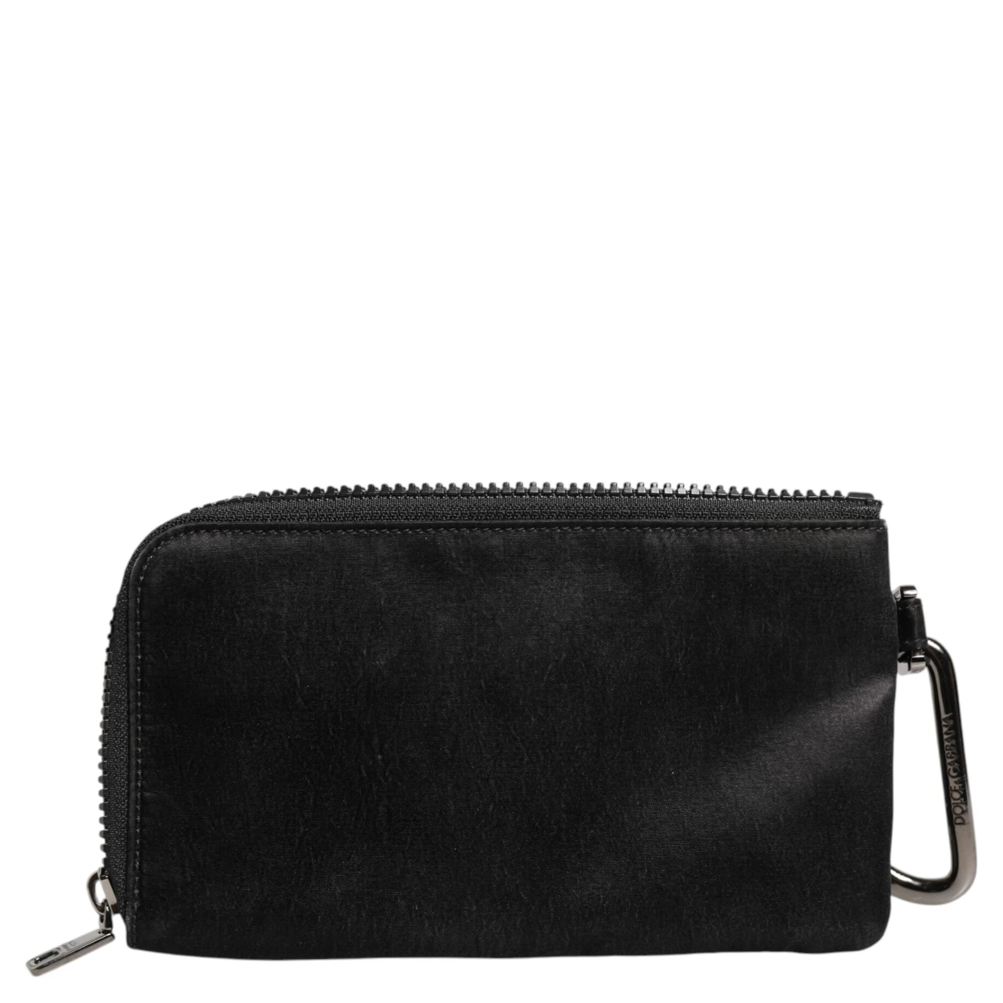 Black Nylon Logo Plaque Keyring Pouch Clutch Bag