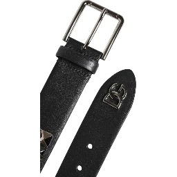 Black Leather Studded DG Metal Buckle Belt