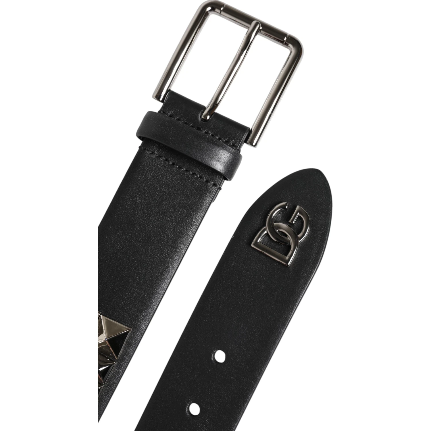 Black Leather Studded DG Metal Buckle Belt