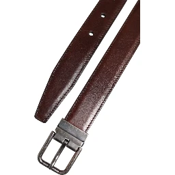Brown Classic Silver Metal Logo Buckle Belt