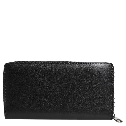 Black Leather Logo Plaque Zip Around Continental Wallet