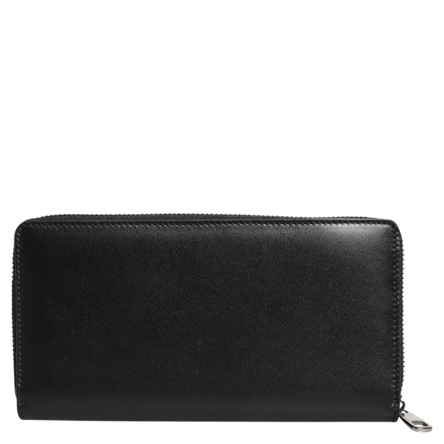 Black Leather Logo Plaque Zip Around Continental Wallet