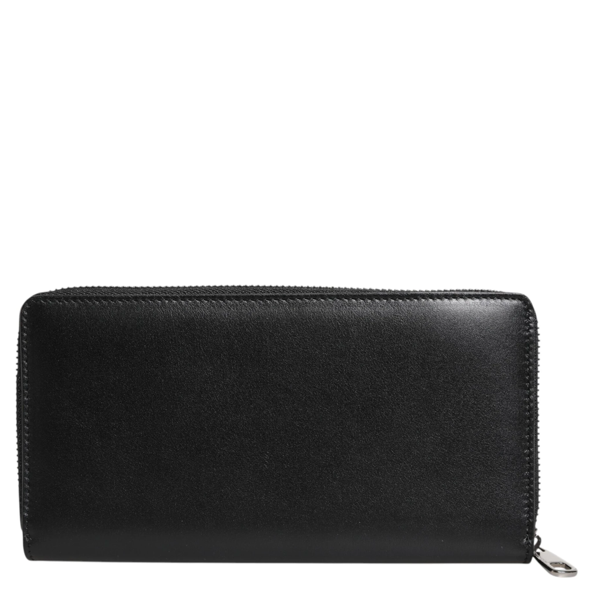 Black Leather Logo Plaque Zip Around Continental Wallet