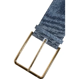 Two Tone Blue Denim Gold Metal Buckle Belt