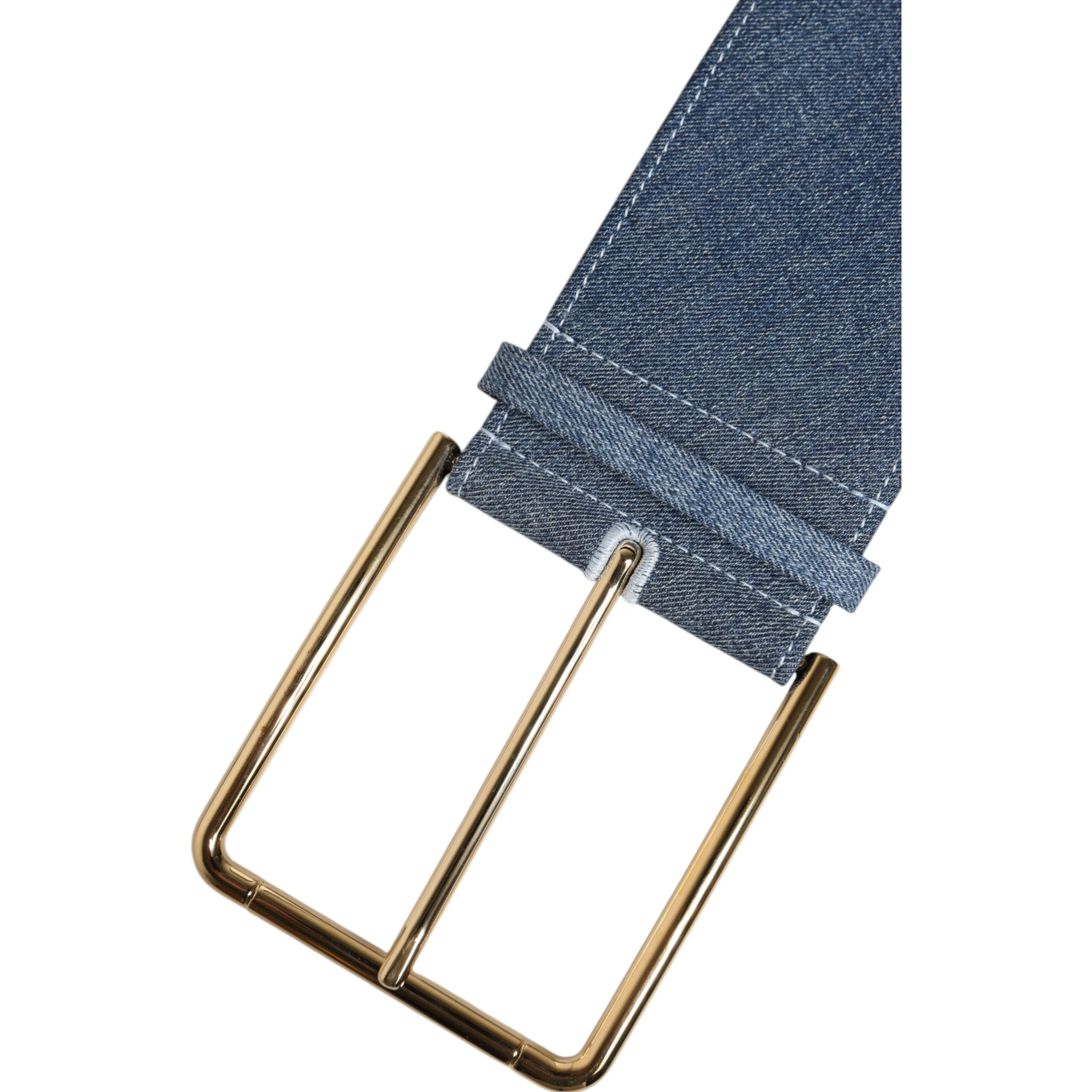 Two Tone Blue Denim Gold Metal Buckle Belt