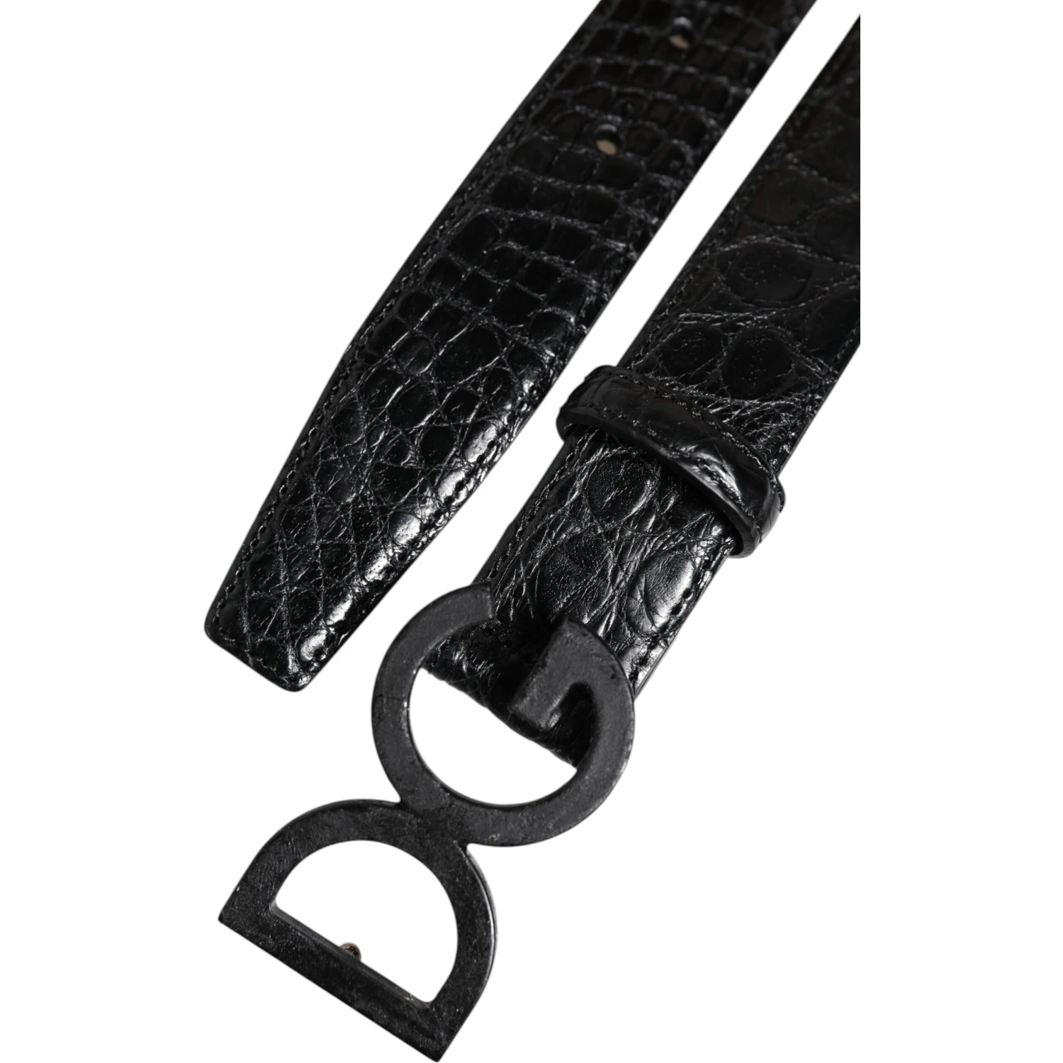 Black Leather Classic Metal DG Buckle Belt
