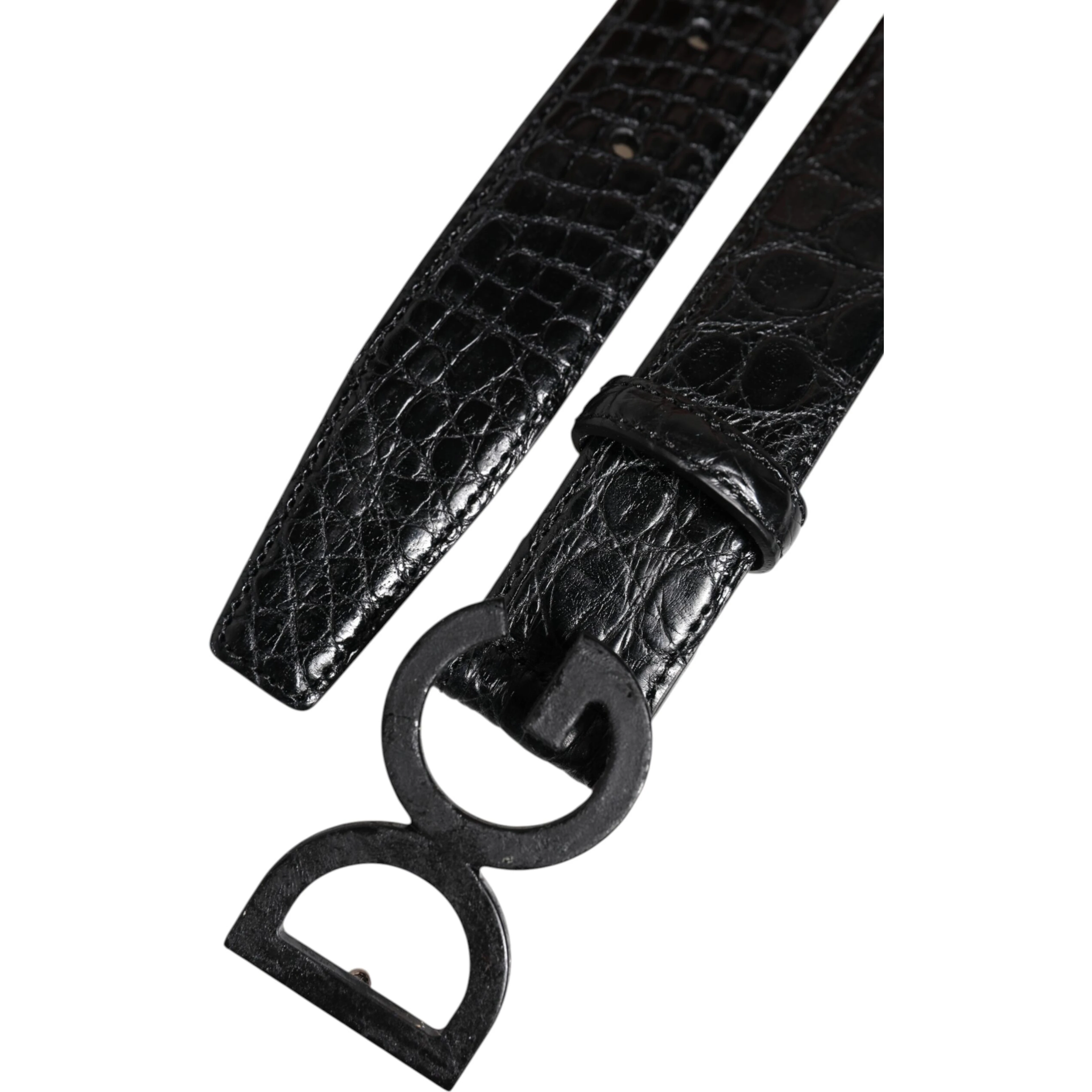 Black Leather Classic Metal DG Buckle Belt