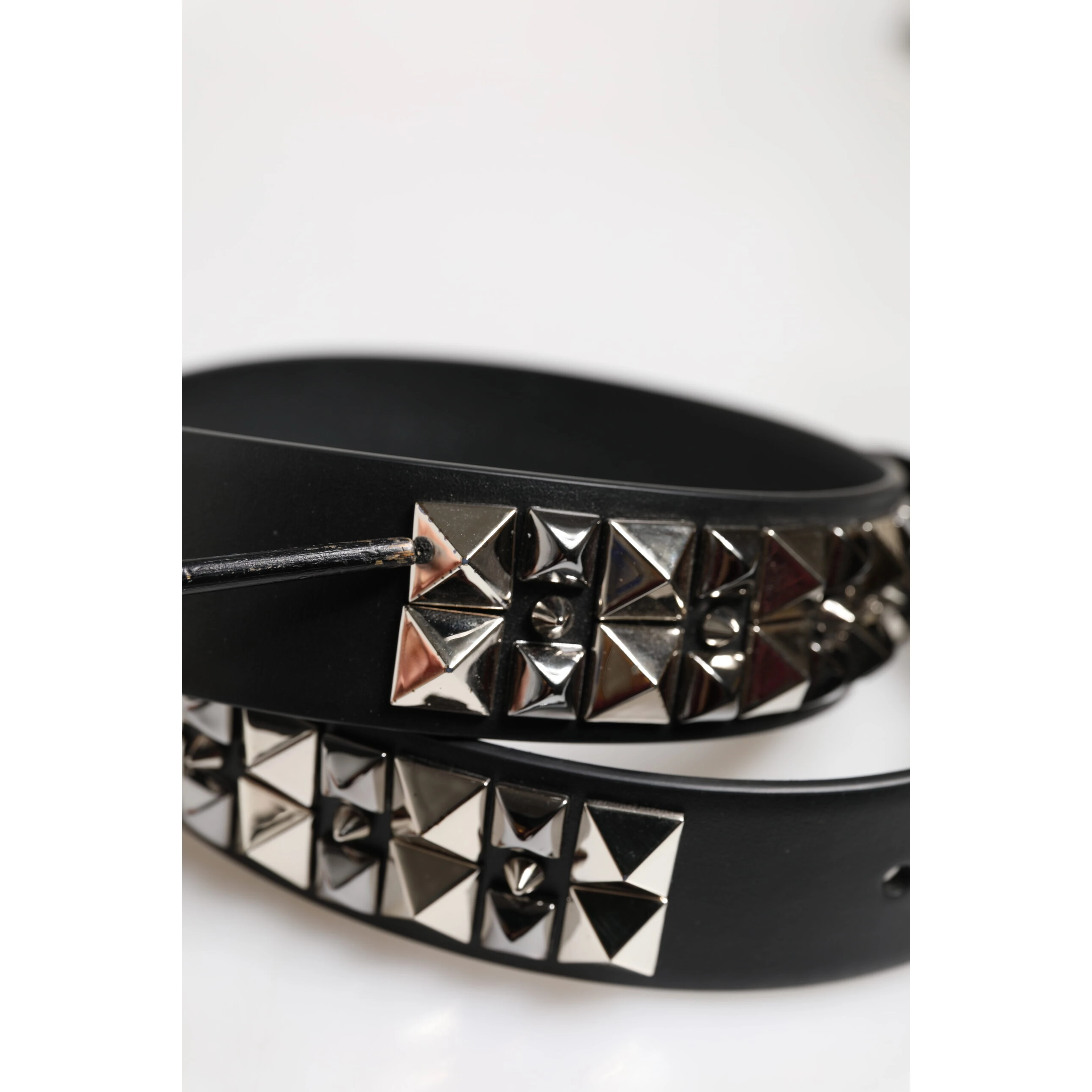 Black Leather Studded DG Metal Buckle Belt