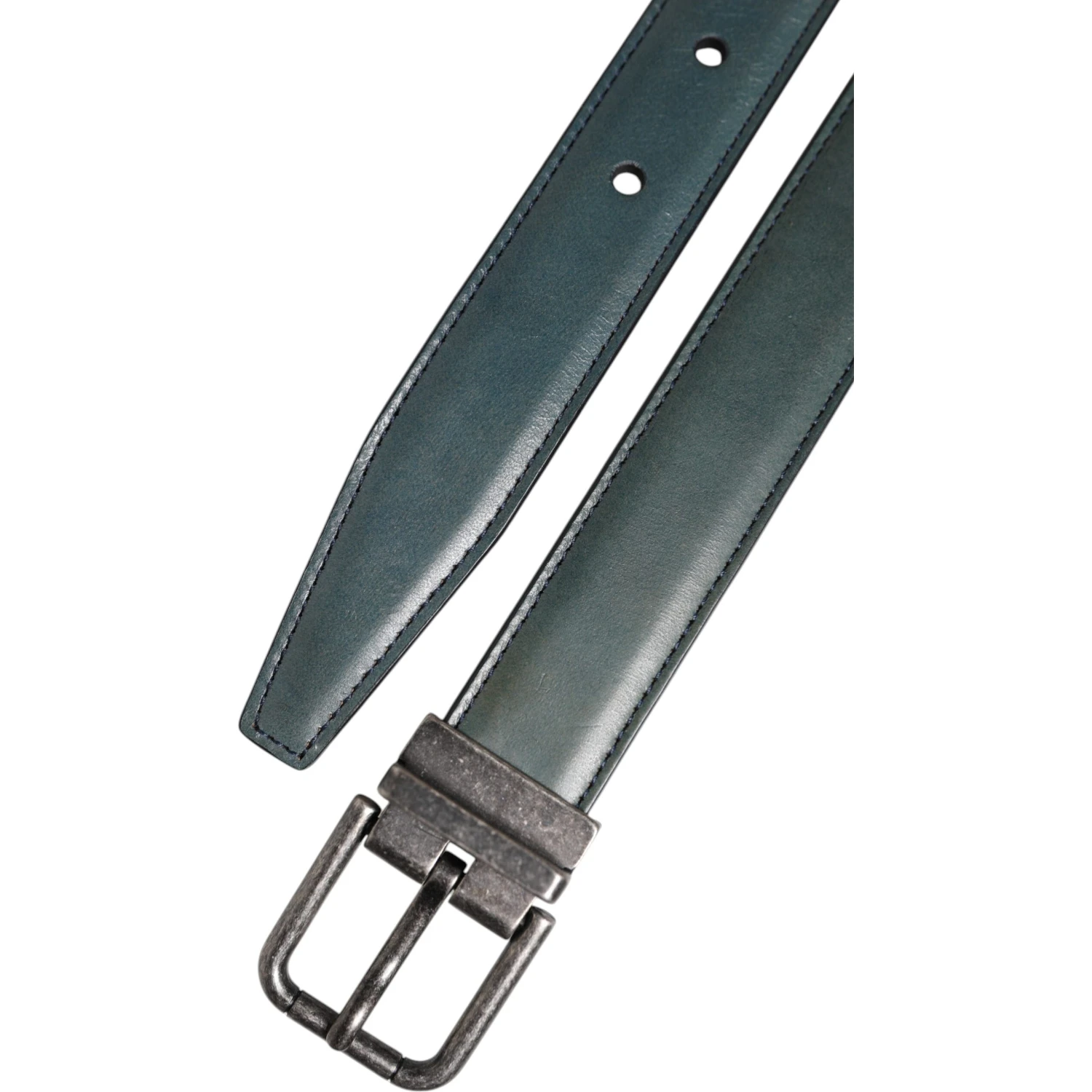 Green Classic Leather Metal Logo Buckle Belt