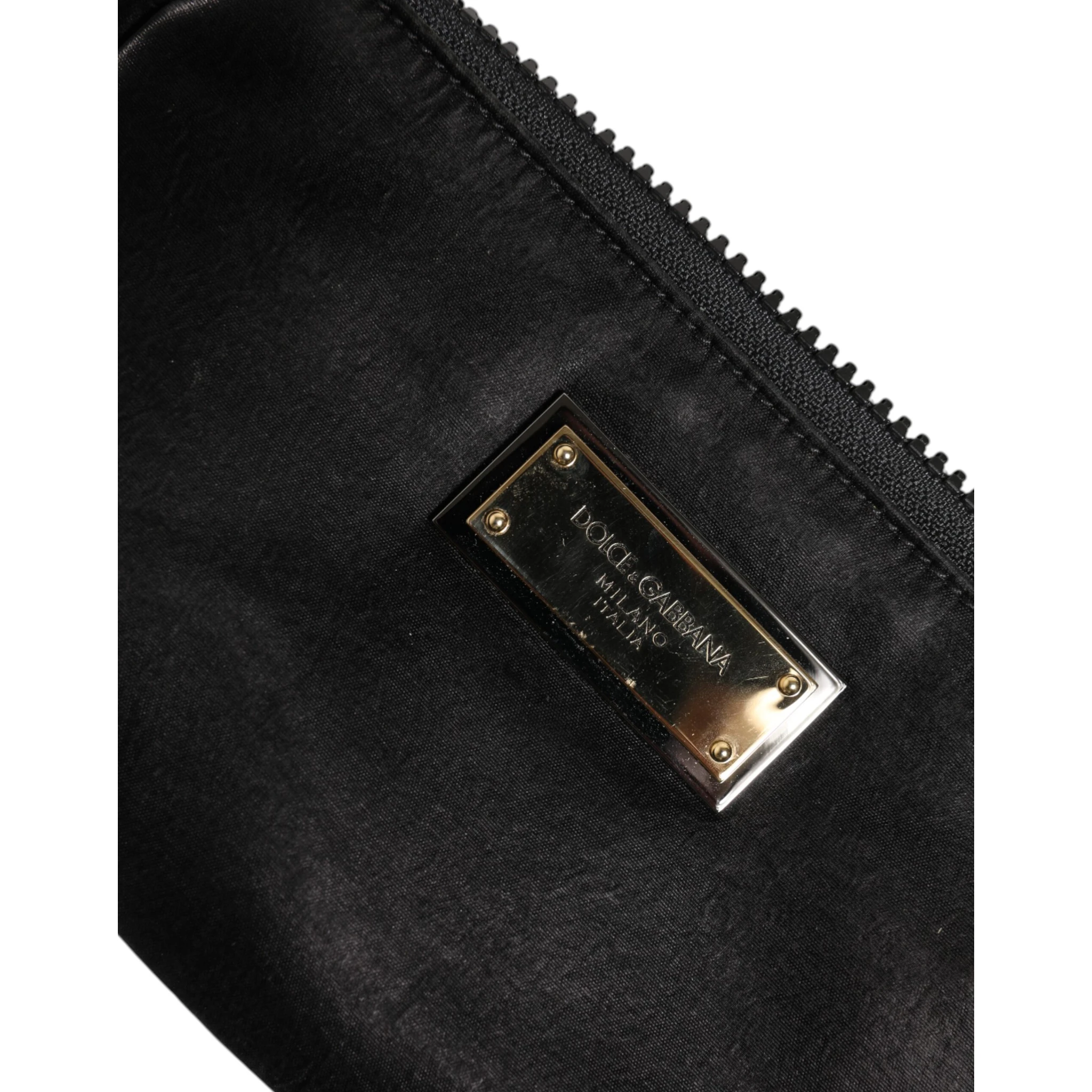 Black Nylon Logo Plaque Keyring Pouch Clutch Bag