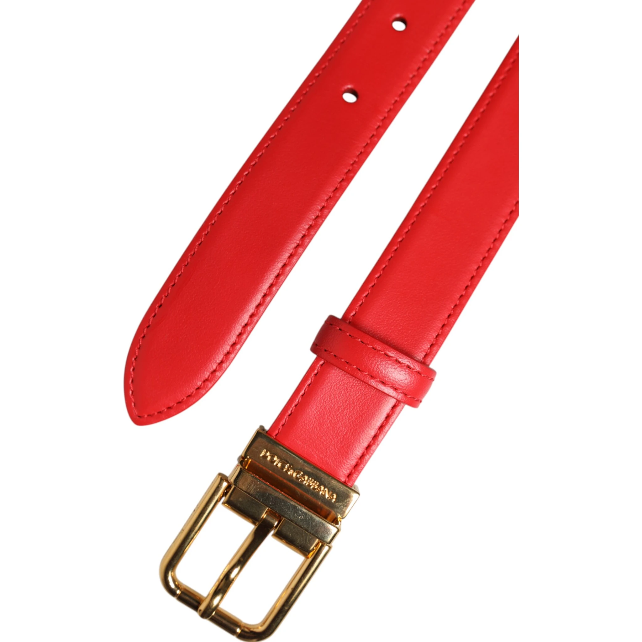 Red Leather Gold Metal Buckle Cintura Belt