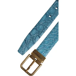Blue Leather Classic Gold Metal Buckle Belt