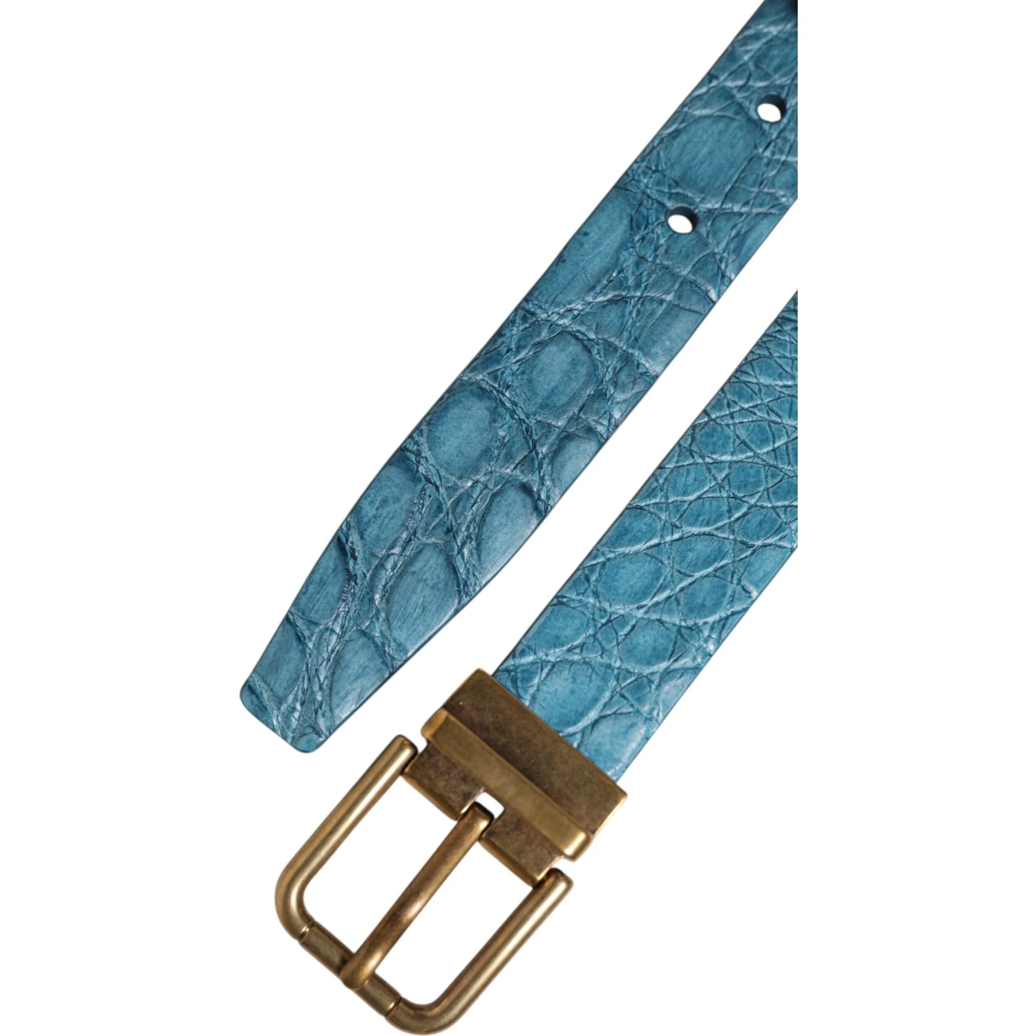 Blue Leather Classic Gold Metal Buckle Belt