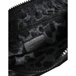 Black Nylon Logo Plaque Keyring Pouch Clutch Bag