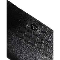 Black Leather Logo Plaque Zip Around Continental Wallet