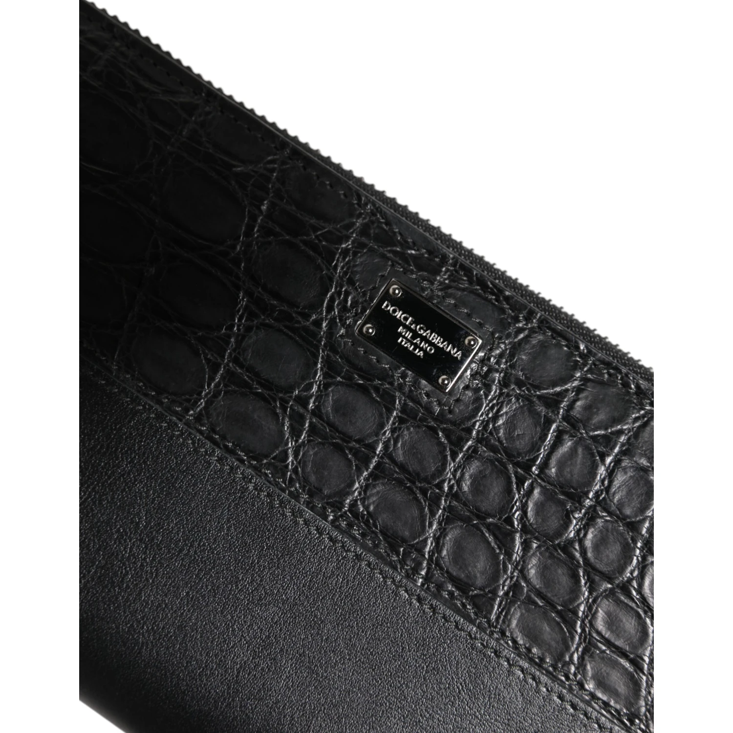 Black Leather Logo Plaque Zip Around Continental Wallet