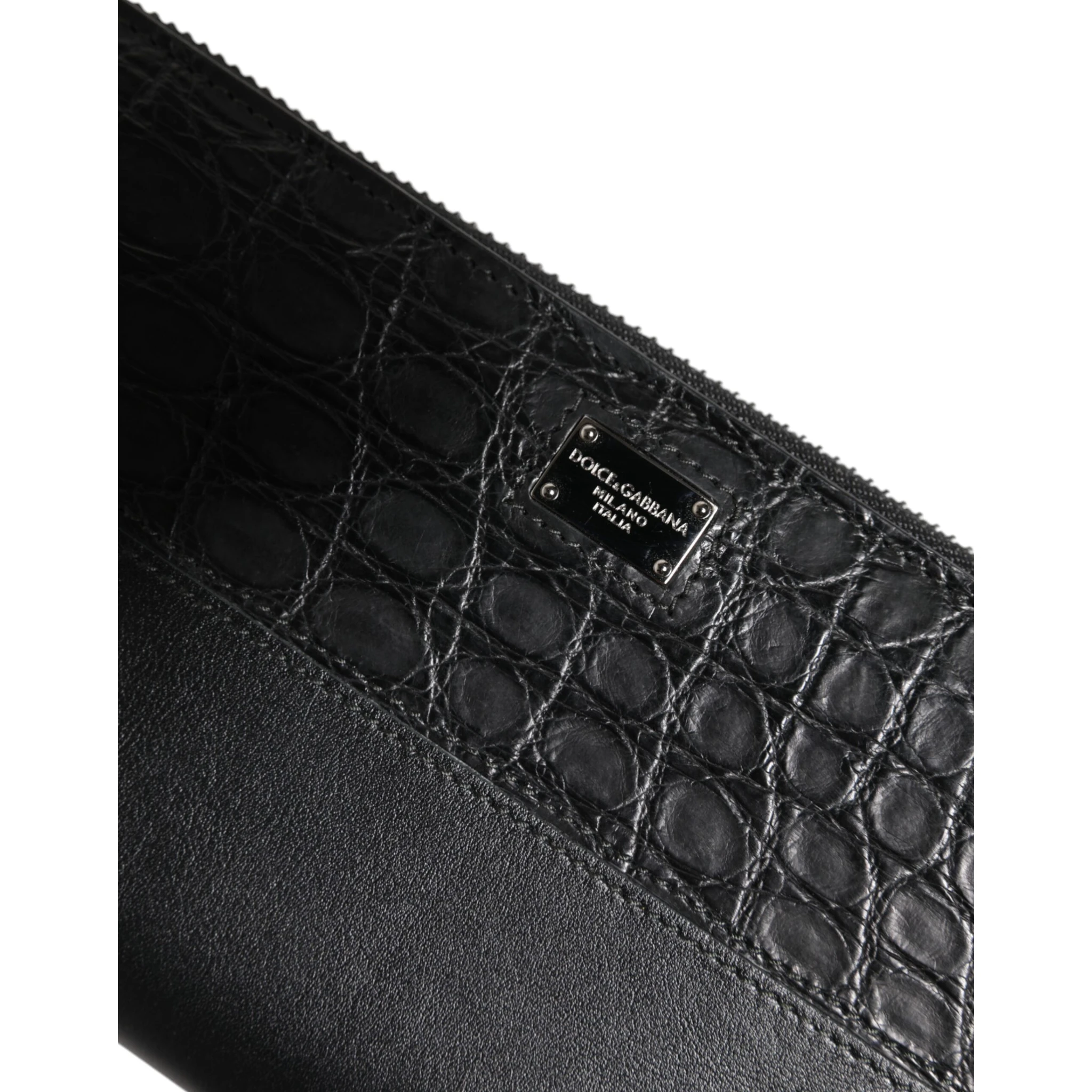 Black Leather Logo Plaque Zip Around Continental Wallet