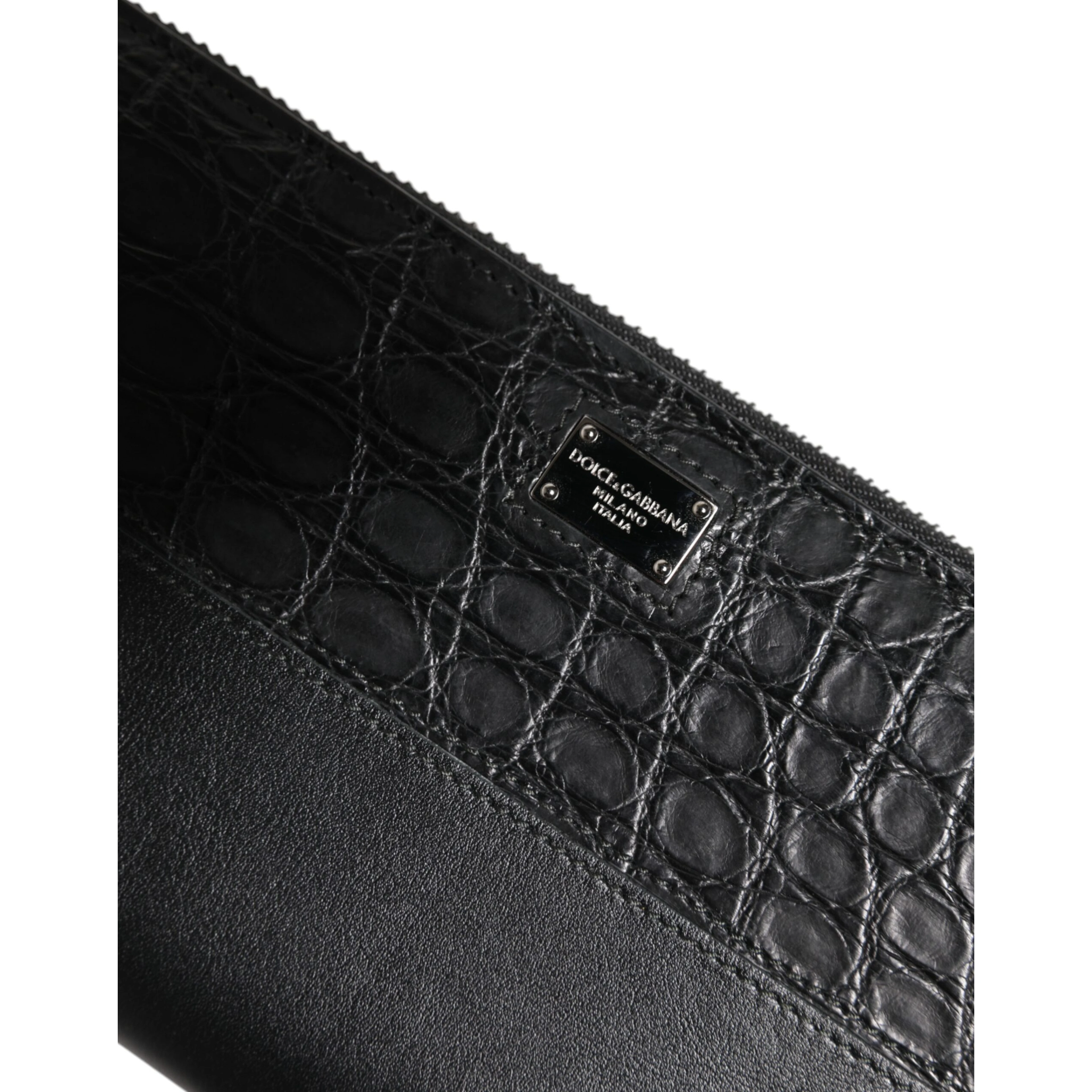 Black Leather Logo Plaque Zip Around Continental Wallet