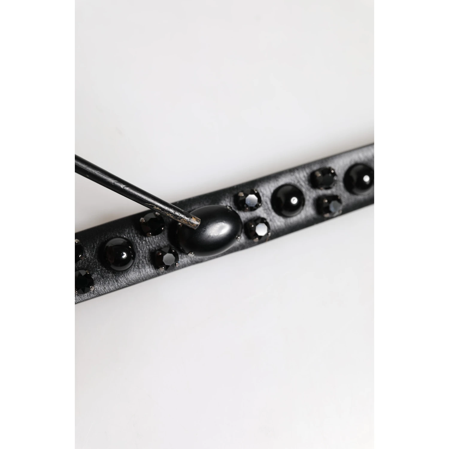 Black Studded Leather Metal Logo Buckle Belt