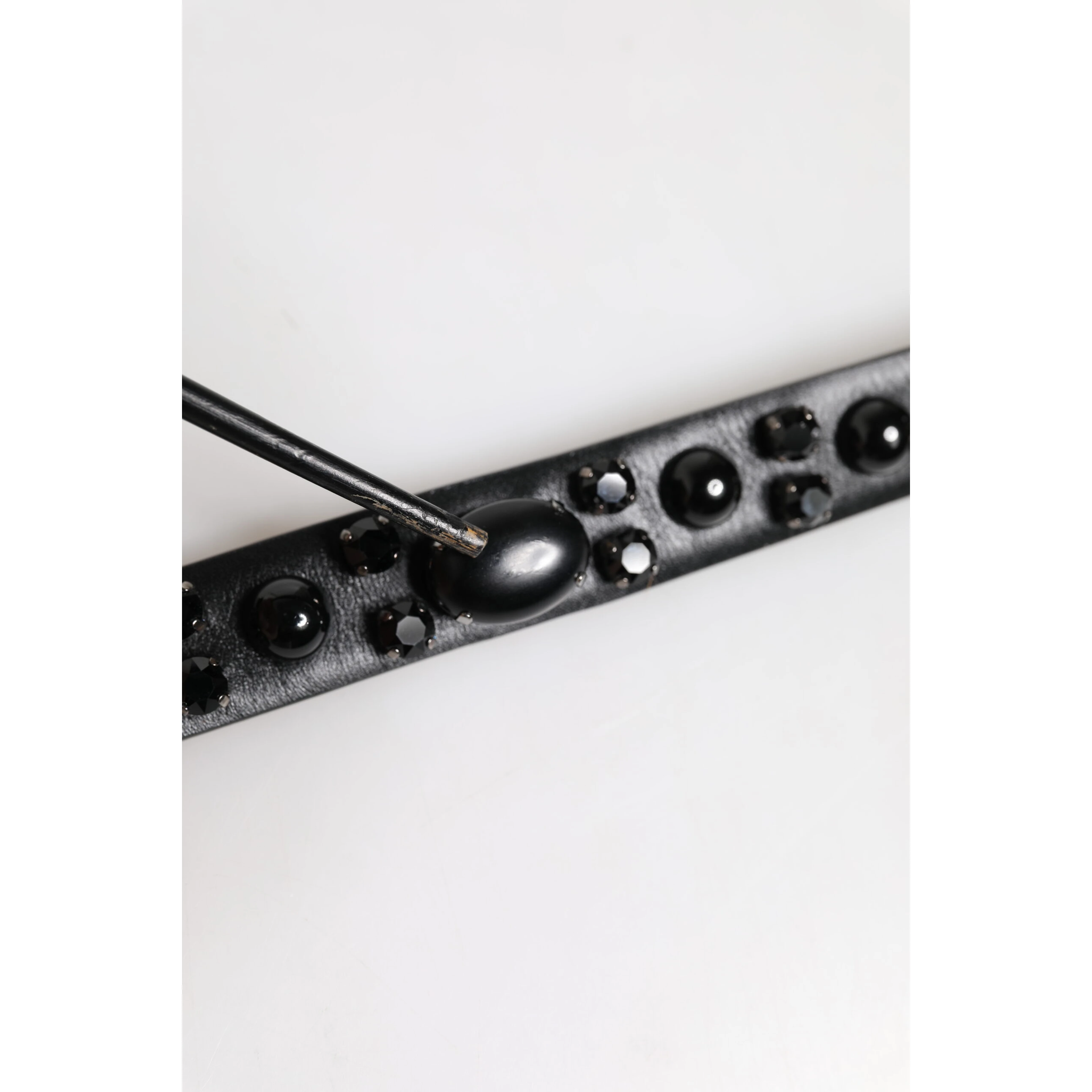 Black Studded Leather Metal Logo Buckle Belt