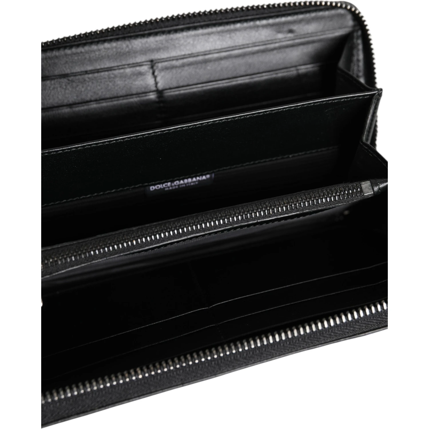 Black Leather Logo Plaque Zip Around Continental Wallet