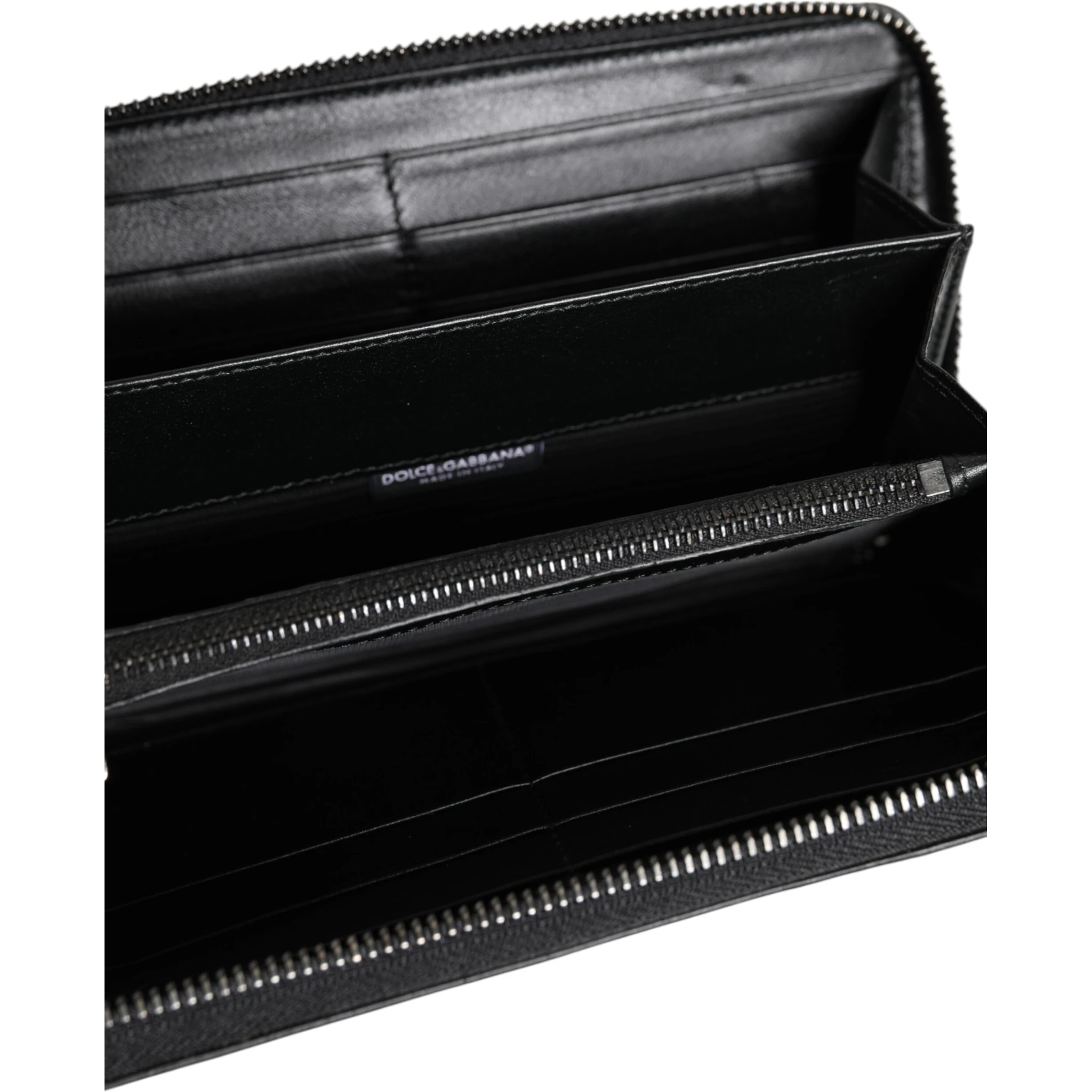 Black Leather Logo Plaque Zip Around Continental Wallet