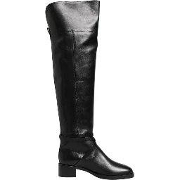 Black Leather Buckled High Boots Shoes