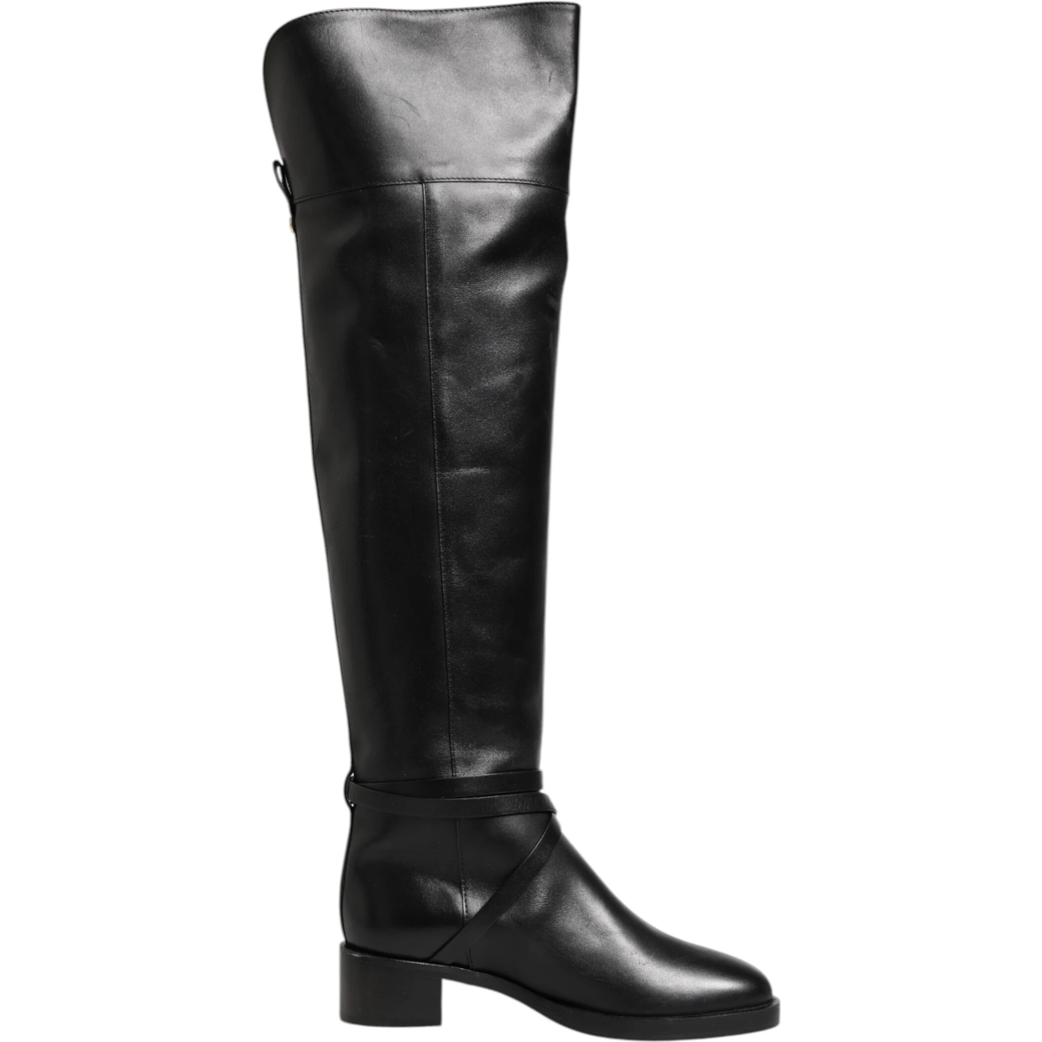 Black Leather Buckled High Boots Shoes