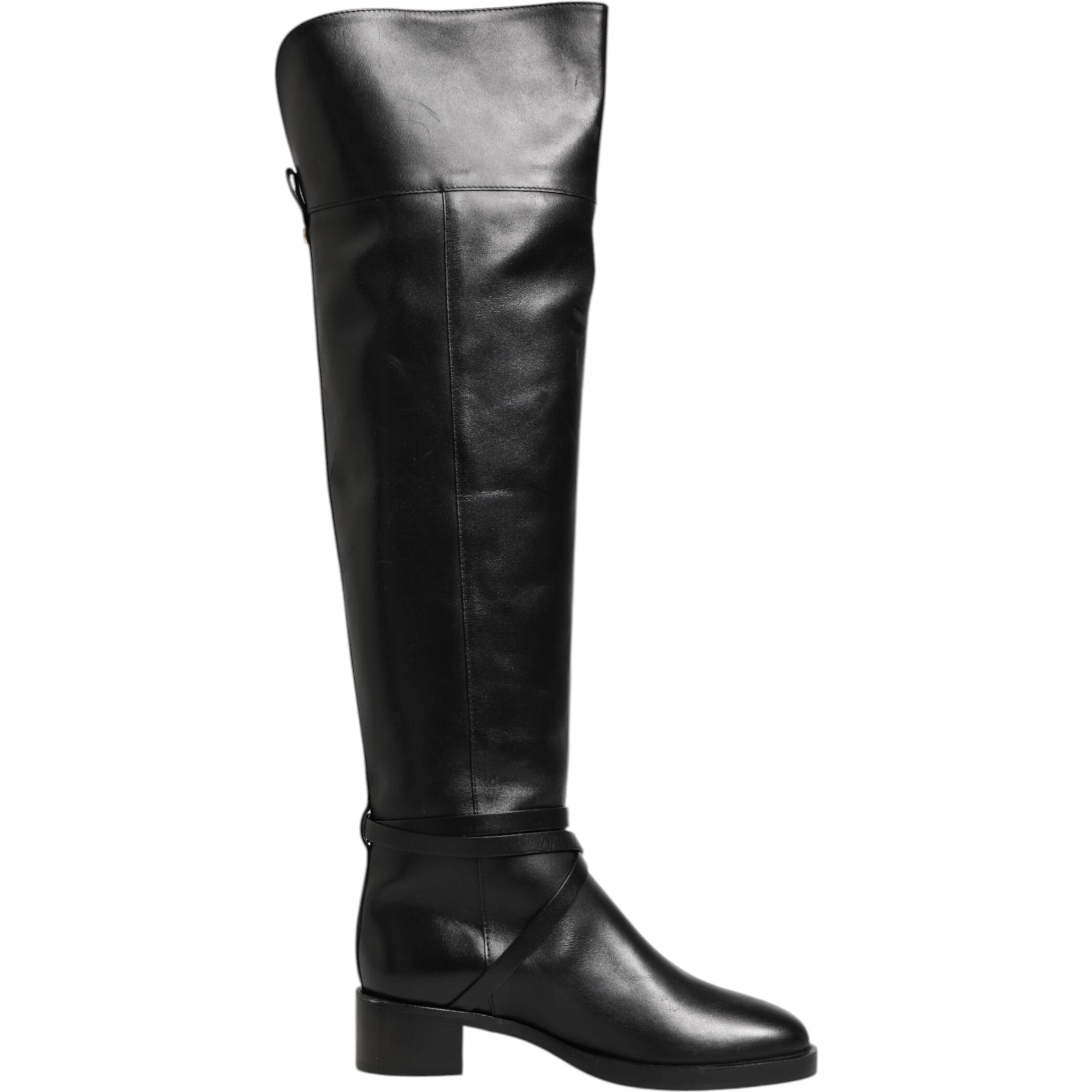 Black Leather Buckled High Boots Shoes