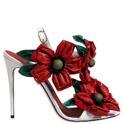 White Leather Floral Detailing Sandals Shoes