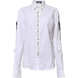 White Crystal Embellished Collared Shirt Top