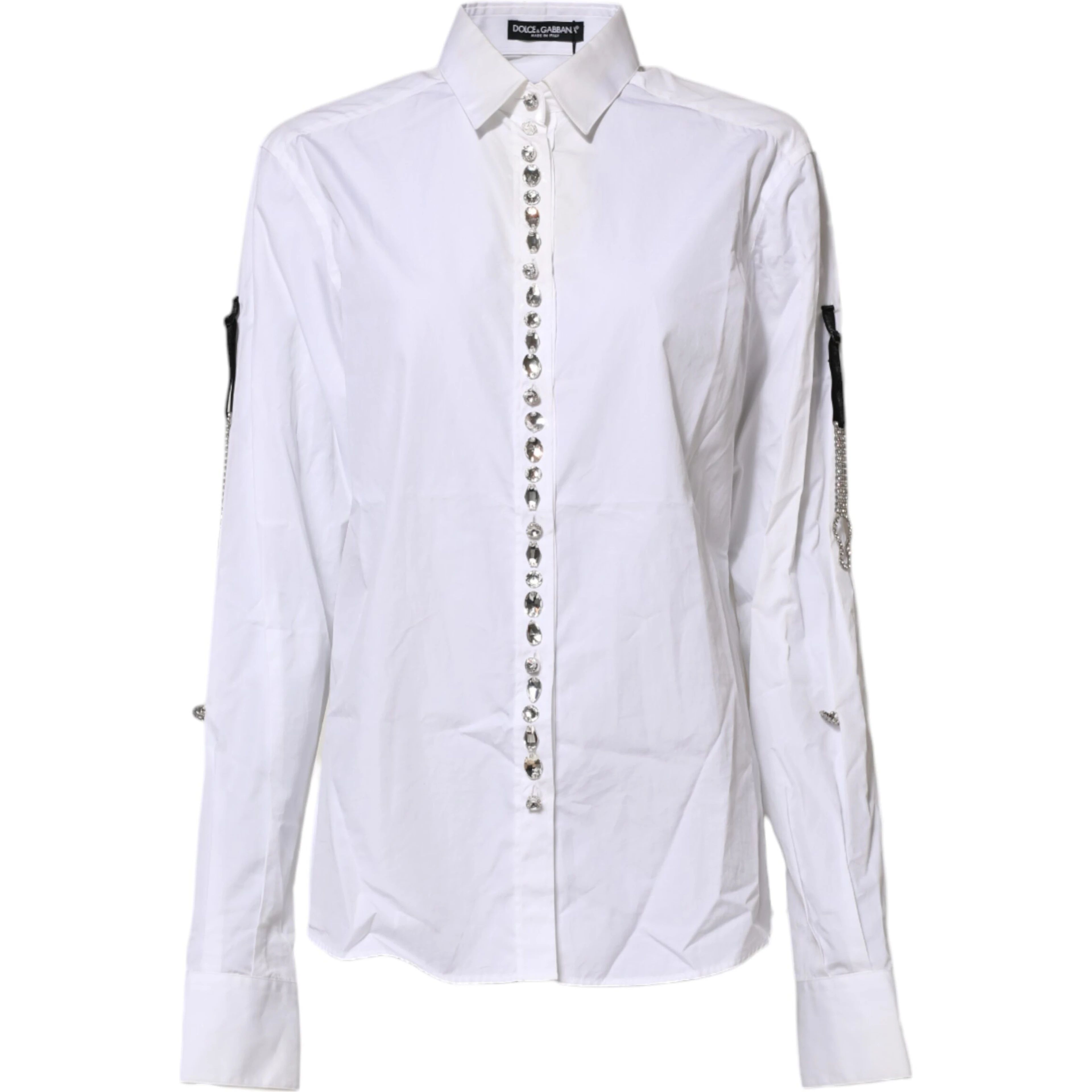 White Crystal Embellished Collared Shirt Top
