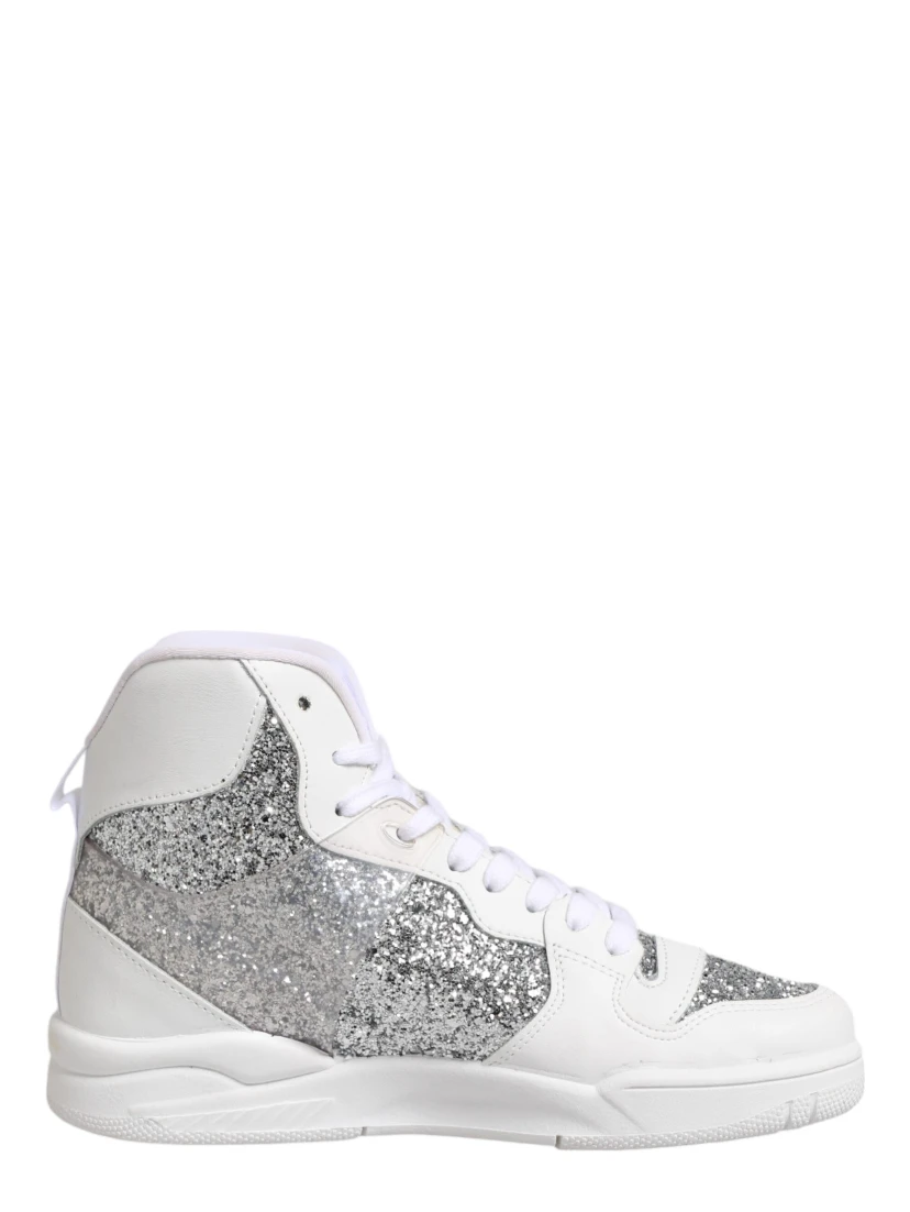 White Silver High Top Women Sneakers Shoes