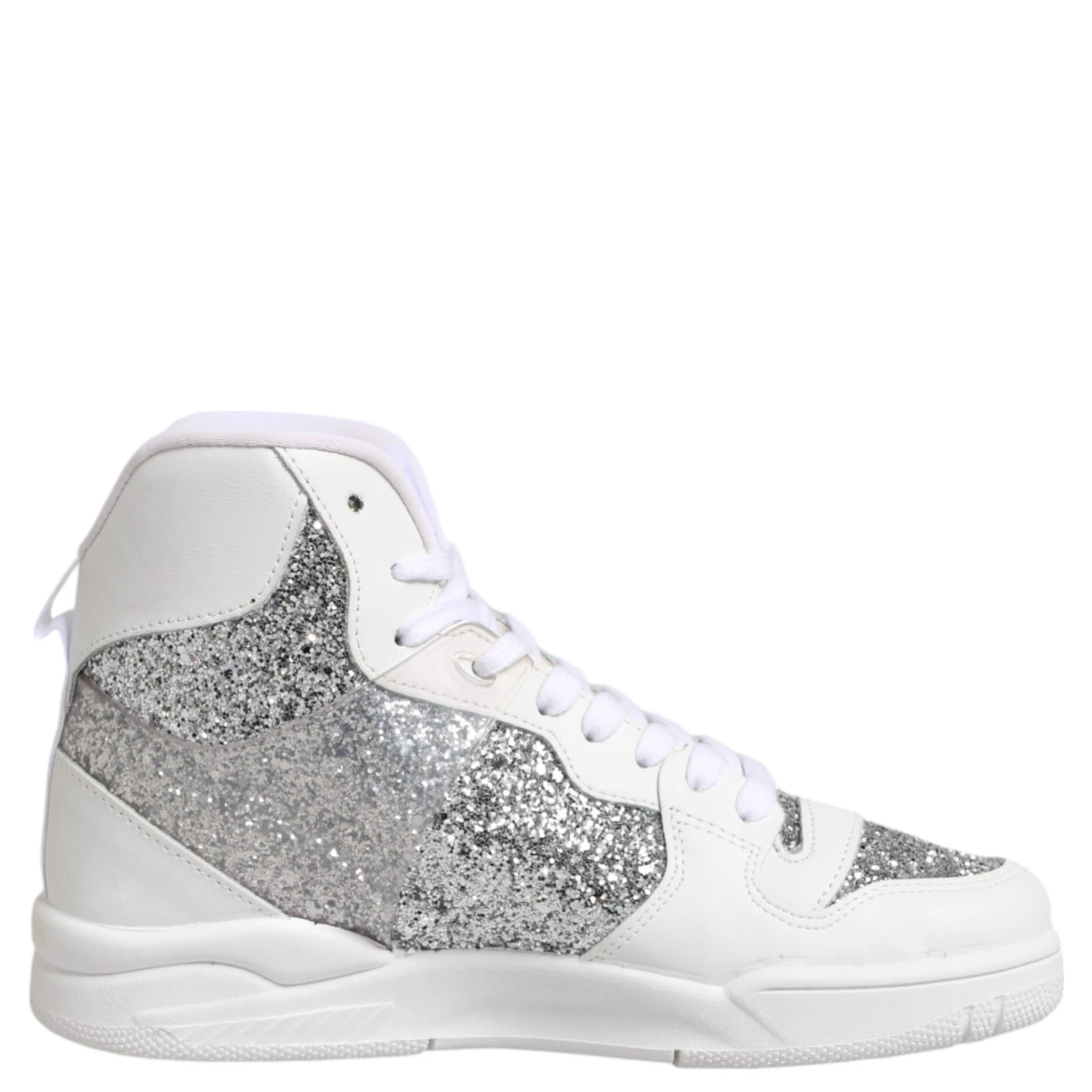 White Silver High Top Women Sneakers Shoes