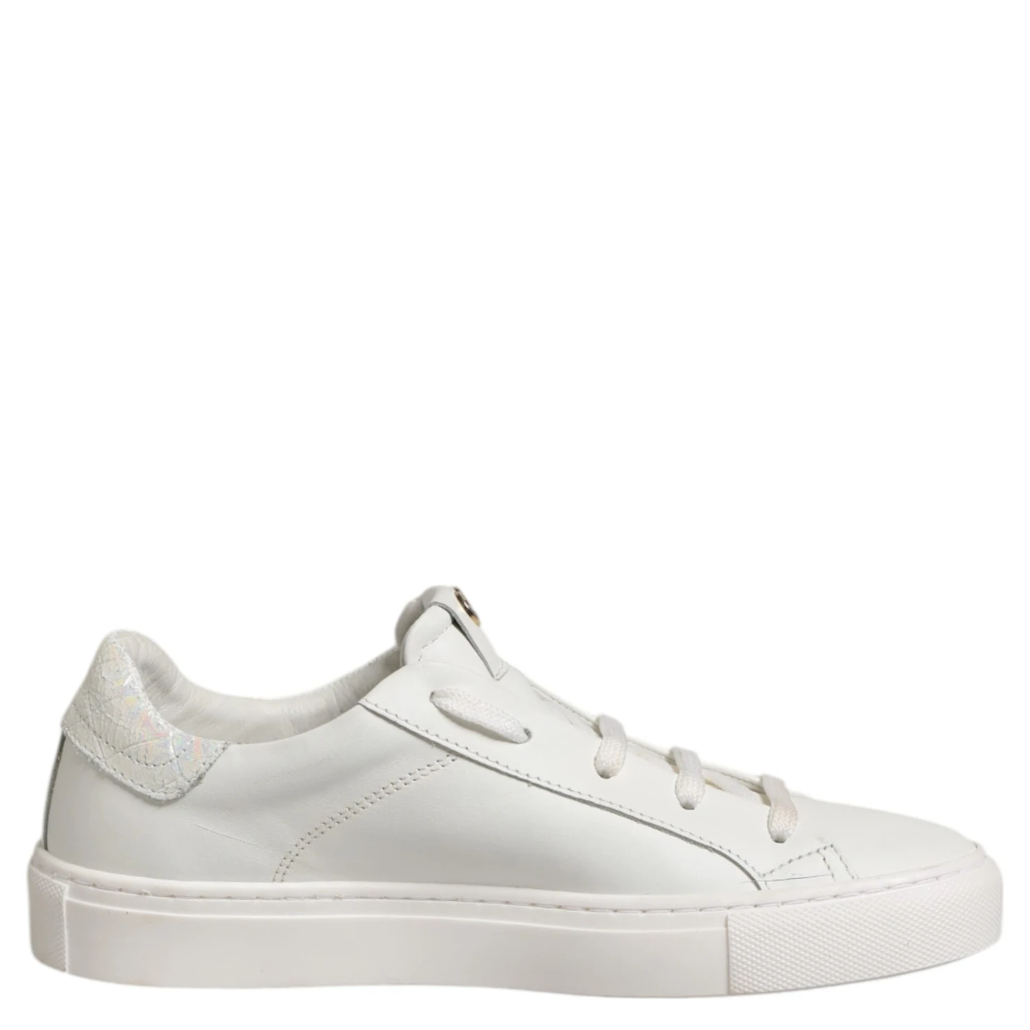 White Leather Low Top Lace Up Sneakers Shoes