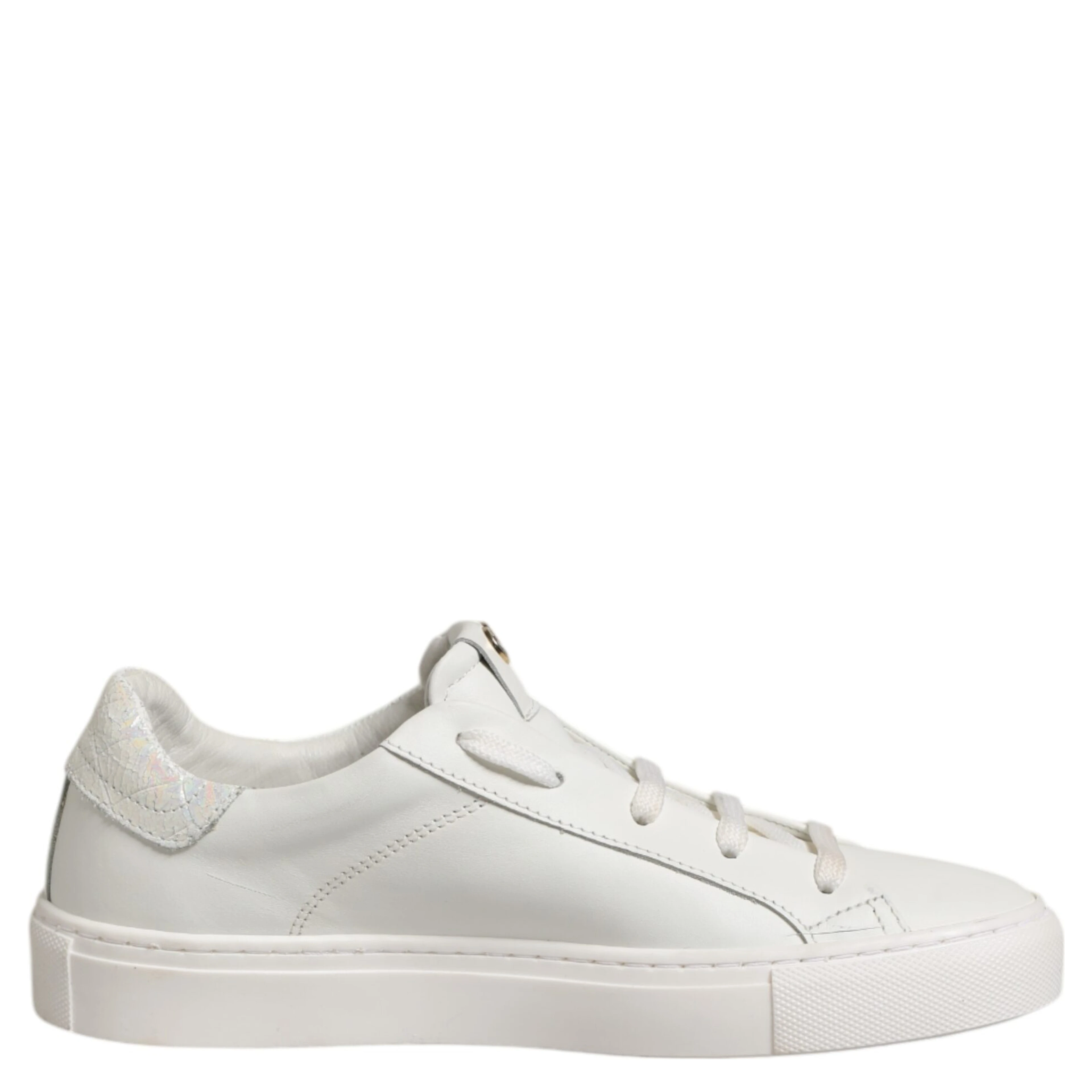 White Leather Low Top Lace Up Sneakers Shoes